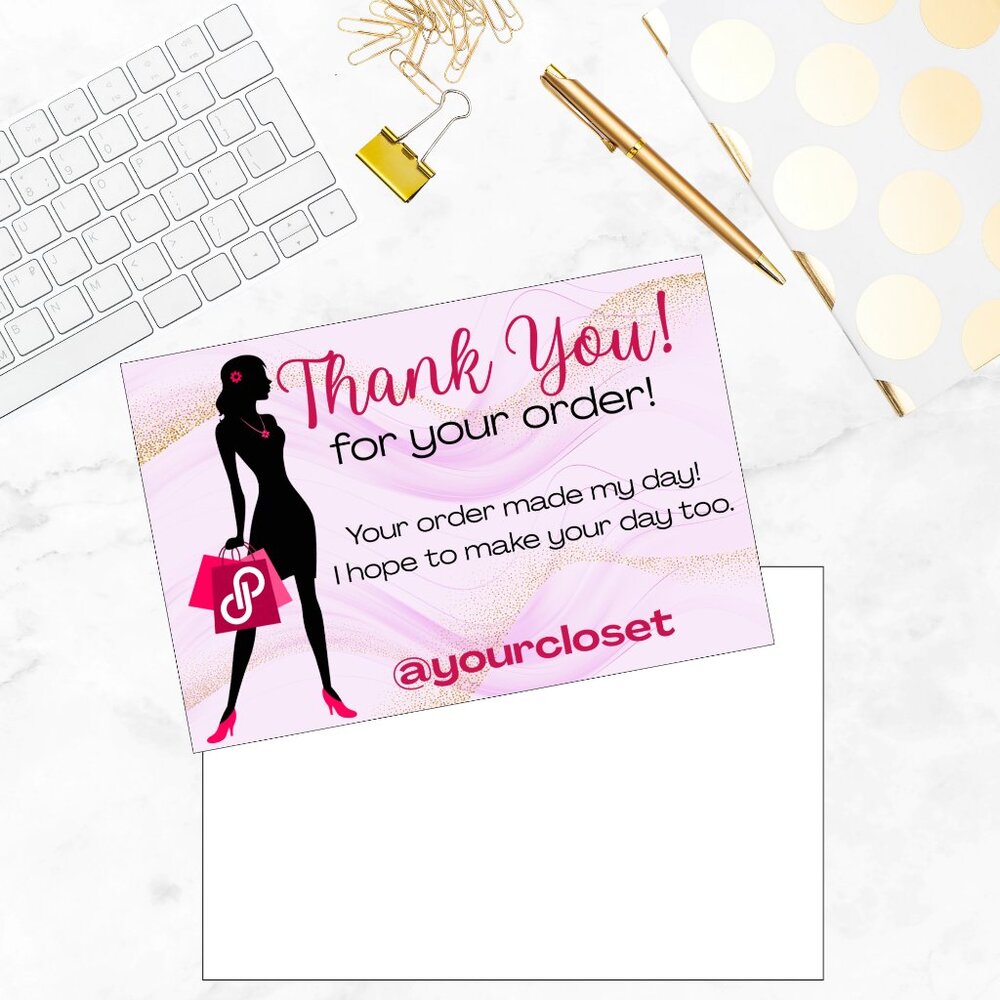 60 Poshmark Shopping Thank You Cards 4 x 2.8 - Picture 2 of 7